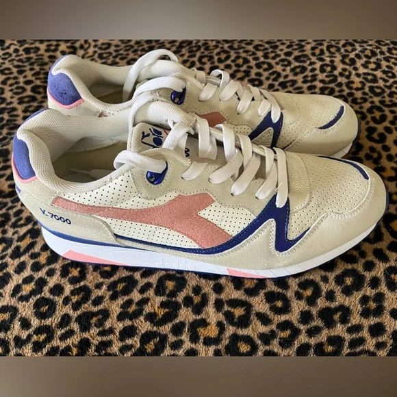 Diadora Cream Sneakers with Pink and Blue Highlights - Picture 2 of 5